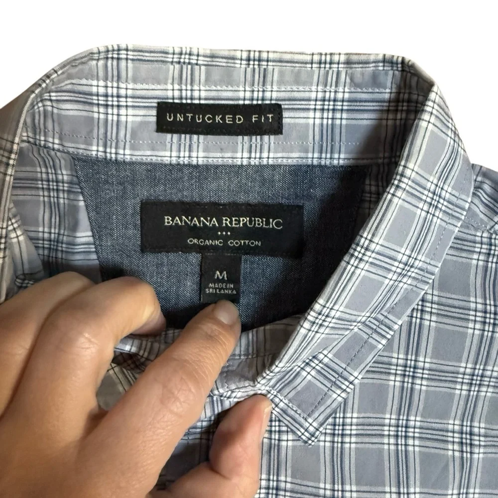 Banana Republic Men’s Gray Plaid Untucked Fit Long Sleeve Button Down Shirt -M
